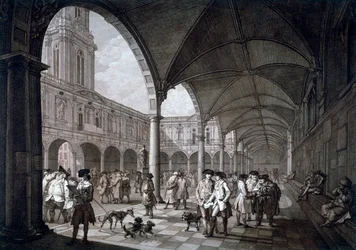 Ansicht des Innenhofs der Royal Exchange mit Kaufleuten und Maklern, City of London, 1788