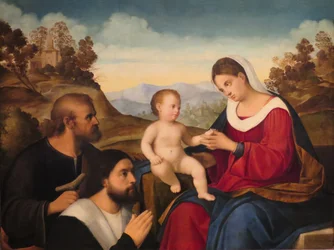 Die Heilige Familie mit einem Stifter in einer Landschaft