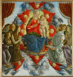 Die Jungfrau und das Kind umgeben von Engeln, der heiligen Maria Magdalena und dem heiligen Bernhard