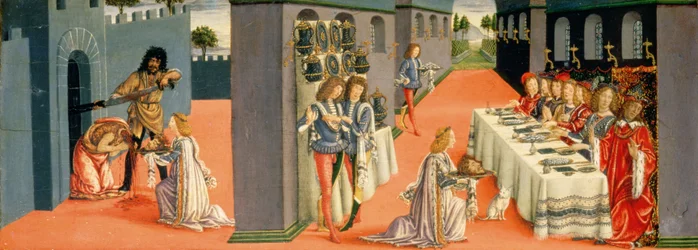 Szenen vom Martyrium des Heiligen Johannes des Täufers, Predella-Panel vom Tabernakel der Sakramente, ca. 1484-6 (Detail)