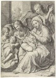 Maria und das schlafende Jesuskind, umgeben von Engeln