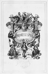 Die Verlobten, Titelblatt von Francesco Gonin (1808-1889) für die Ausgabe von 1840-1842 des Romans von Alessandro Manzoni (1785-1873), Italien