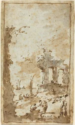 Ein Capriccio von Ruinen an der Lagune