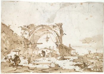 Ein Capriccio mit einer zerstörten gotischen Bogen