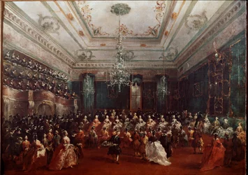 Galakonzert im Casino dei Filodrammatici in Venedig. Frauenkonzert. Gemälde von Francesco Guardi (1712-1793) München, Alte Pinakothek