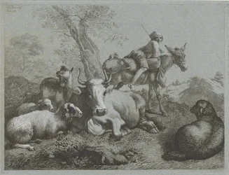 Hirte auf Esel bei Herde (Herdertaferelen)