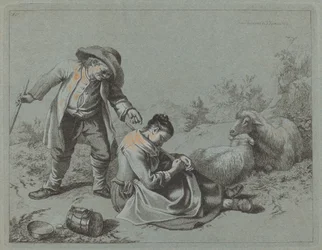 Bauer neckt ein schlafendes Mädchen mit einem Zweig