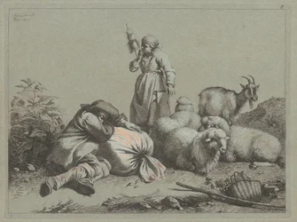 Schlafender Bauer und stehende Spinnerin, 1763
