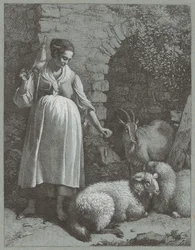 Frau spinnt Garn bei einem Bogen, 1764