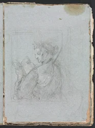 Verona Skizzenbuch: Weibliche Figur mit offenem Buch (Seite 63)