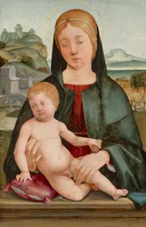 Madonna und Kind in einer Landschaft