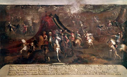 Krieg von Candia (Kreta): „Schlacht zwischen der venezianischen Flotte von Francesco Morosini (1619-1694) und der türkischen Flotte im Jahr 1650“