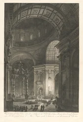 Innenansicht von St. Peter mit der Beleuchtung des Kreuzes von St. Peter