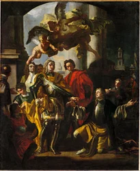 Gundaker Graf Althan, Direktor der kaiserlichen Gebäude, präsentiert Kaiser Karl VI das Inventar der neuen Gemäldegalerie in der Stallburg