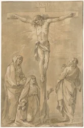 Christus am Kreuz mit Maria, Katharina von Siena und Johannes