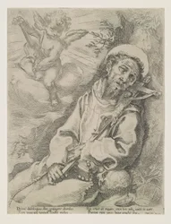 Der heilige Franziskus von einem musikalischen Engel getröstet