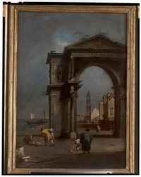 Capriccio mit einem Triumphbogen und städtischem Hintergrund