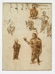 Skizzen von Figuren; Heilige; ein Engel; ein Arm; Beine