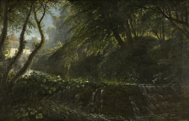 Flusslandschaft mit Wehr und Mühle, ca. 1823