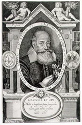 Porträt von Matthias de Lobel (1538-1622) graviert vom Künstler
