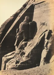 "Ägypten und Palästina": die Kolosse von Ramses II. auf der linken Seite der Fassade des Großen Tempels von Abu Simbel, in Unter-Nubien, Ägypten