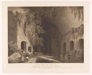 Zwei Zeichner am Nymphaeum von Egeria im Caffarella-Park bei Rom (View of the Fountain of Egeria near Rome)