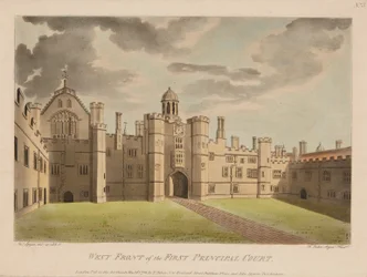 Westfront des ersten Hauptgerichts (handkolorierte Radierung & Aquatinta)