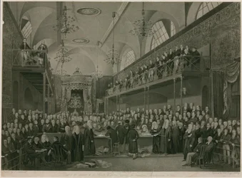 Ansicht des Inneren des House of Lords während der wichtigen Untersuchung im Jahr 1820 (Gravur)