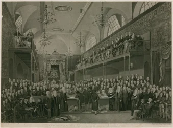 Innenansicht des House of Lords, Westminster, London, während der wichtigen Untersuchung im Jahr 1820