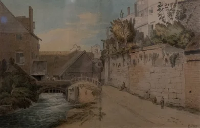 Exeter zwischen dem Quay Gate und dem West Gate. Außerhalb der Stadtmauern