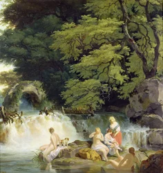 Der Lachsprung bei Leixlip mit badenden Nymphen