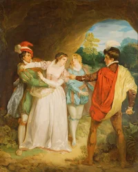Valentin rettet Silvia vor Proteus (aus William Shakespeares 