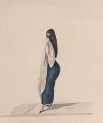 Eine Frau, die die Saya trägt und im Profil steht, aus einer Gruppe von Zeichnungen, die Peruaner darstellen, ca. 184