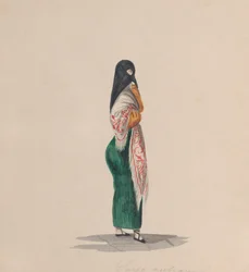 Eine Frau, die die Saya trägt, im Profil, aus einer Gruppe von Zeichnungen, die Peruaner darstellen, ca. 184