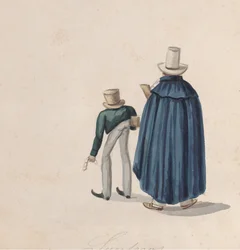 Zwei peruanische Wahrsagerinnen mit Zylindern von hinten gesehen, aus einer Gruppe, ca. 1848