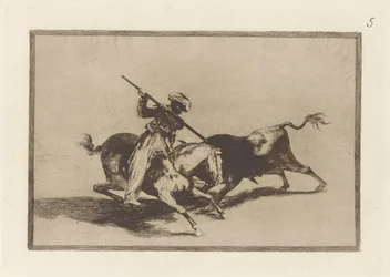 El animoso Moro Gazul es el primero que lanceó toros en regla. (Der temperamentvolle Maure Gazul ist der Erste, der Stiere nach den Regeln spießt), Platte 5 aus La tauromaquia