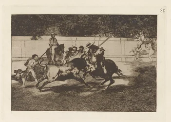 El esforzado Rendon picando un toro, de cuya suerte murió en la plaza de Madrid (Der kraftvolle Rendon sticht einen Stier mit der Pique, an dessen Folge er in der Arena von Madrid starb), Platte 28 aus La tauromaquia