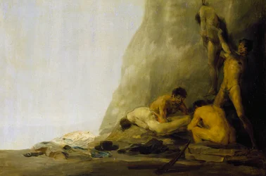 Kannibalen bereiten ihre Opfer vor, oder Die Körper von Jean de Brebeuf und Gabriel Lallemant werden 1649 von den Irokesen gehäutet
