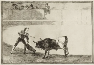 Pedro Romero tötet den angehaltenen Stier. 1816. (25,1 x 35,9 cm). ROMERO, Pedro (1754-1839). Spanischer Stierkämpfer. Platte 30 aus „Die Kunst des Stierkampfs“. Radierung.