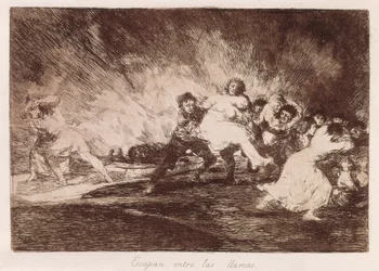 Sie fliehen durch die Flammen. 1810-1812. (16,1 x 23,3 cm). Tafel 47 aus „Die Schrecken des Krieges“. Spanien. Madrid (Autonome Gemeinschaft). Madrid. Nationalbibliothek