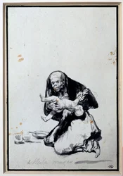 Die falsche Frau. Anthropophagie-Szene, eine Hexe hat ein Kind. Grauwaschung von Francisco Goya y Lucientes (1746-1828) Paris, Musée du Louvre