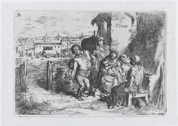 Tafel 16: eine Gruppe von Menschen im Freien, darunter ein Mann, der Wein oder Wasser aus einem Gefäß gießt..., 1850