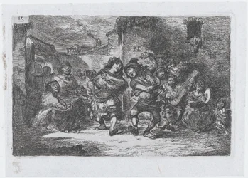 Tafel 17: Straßenmusiker und tanzende Figuren, aus der Serie von Bräuchen und Vergnügungen von..., 1850