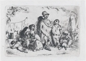 Platte 2: eine Gruppe von Menschen auf der Straße, möglicherweise Bettler, aus der Serie von Bräuchen und..., 1850