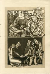 Illustration von Francisco Sancha Lengo (1874-1936) - Flugblatt, circa 1915 - Krieg von 14-18, Wolff-Agentur, Spanische Sprache, Ausländische Presse