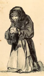 Eine alte Frau kniet im Gebet, frühes 19. Jahrhundert (Zeichnung)
