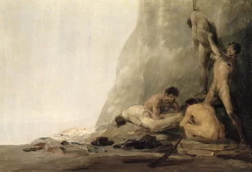 Kannibalen bei der Vorbereitung ihrer Opfer, oder Die Leichen von Jean de Brébeuf und Gabriel Lallemant werden 1649 von den Irokesen gehäutet, ca. 1800-08 (Gegenstück zu 83792)