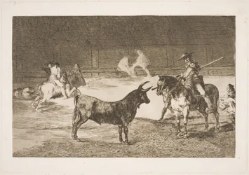 Der gefeierte Picador, Fernando del Toro, provoziert den wütenden Stier mit seiner Lanze