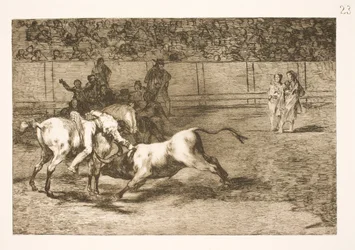 Maria Ceballas, auch genannt die Indianerin, tötet den Stier von ihrem Pferd aus