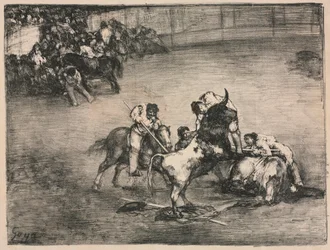 Die Stiere von Bordeaux: Picador von einem Stier gefangen, 1825